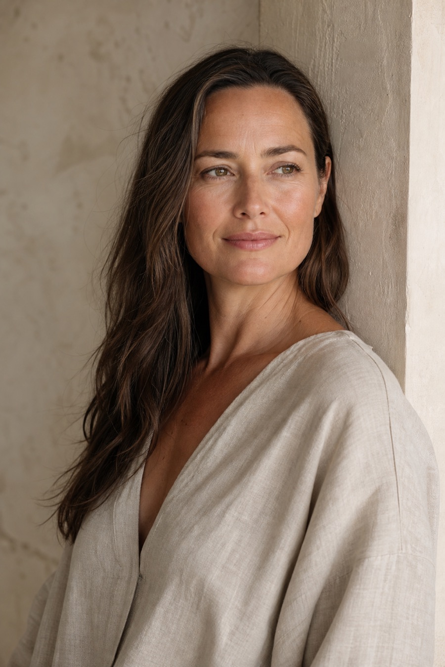 Portrait of a woman in her forties with natural, rested skin